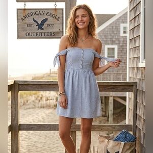 American Eagle Outfitters Light Blue Off-Shoulder Mini Dress